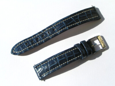 Breitling Band 535P 16mm Leder blau blue azul Strap mit Dornschliesse 029-16