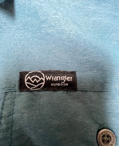 Wrangler Outdoor Button Up Mens XL Shirt 2 Pocket Teal Green Long Sleeve - Picture 4 of 9