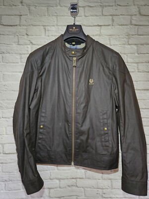 Belstaff Kelland Wax Cotton Mens Jacket Faded Olive Green Medium