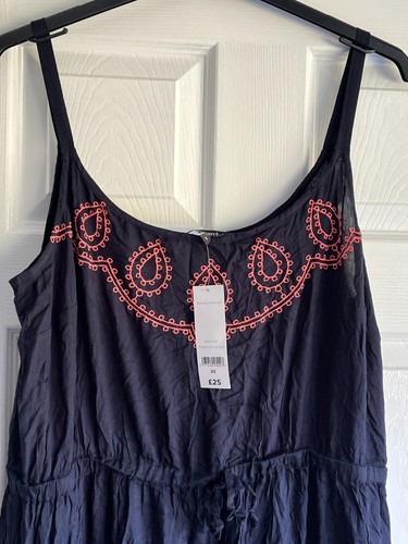 Bonmarche Navy Blue Coral Embroidered Tiered Maxi Dress Size 20 New - Picture 2 of 3