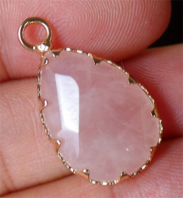 23x13x6mm Alloy Wrapped Natural Rose Quartz Faceted Teardrop Pendant BQ69387