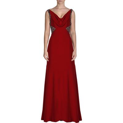 carmen marc valvo formal dresses CARMEN MARC VALVO ~ Red Jersey Embellished Cowl Neck Formal Gown 4 NEW $495