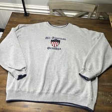 Vintage MCCC Sportswear All American Grandpa USA Flag Crest Gray Sweatshirt - XL