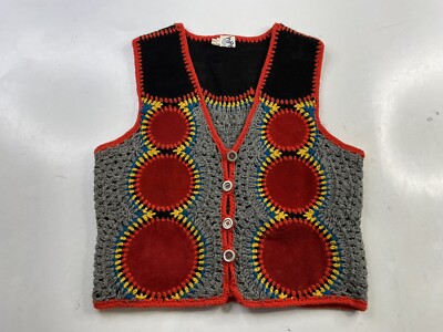 Vintage Harpees Calf Leather Crochet Button Vest Groovy 60s 70s