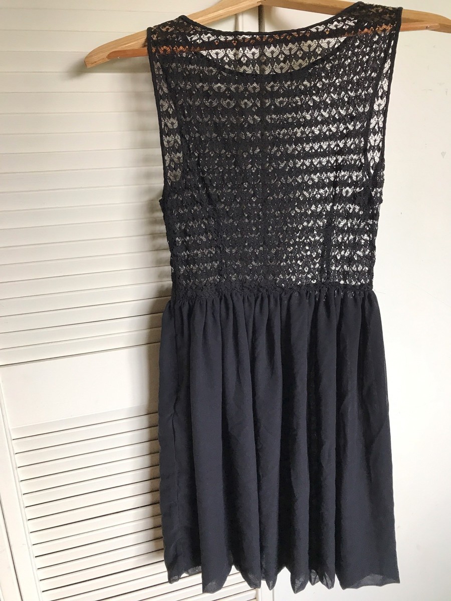 BLACK LACE Sleeveless PARTY DRESS LBD Sheer Chiffon Skirt M American Apparel  | eBay