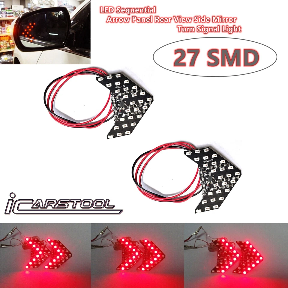 2x红色27 SMD顺序LED箭头面板后视侧镜转向信号灯 — 第 2/4 张图片