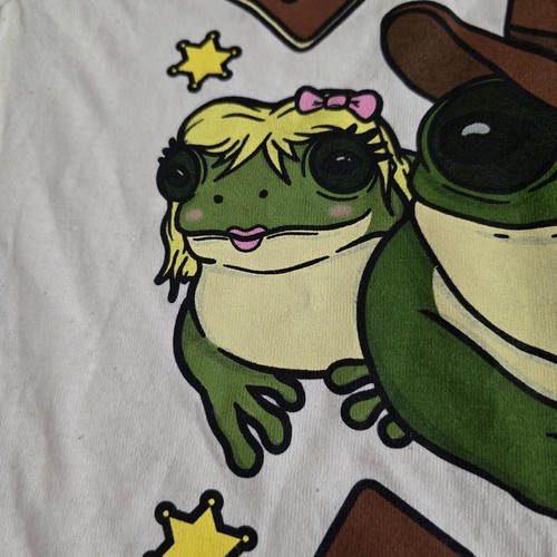 T-shirt Spencers Comedy Graphic Giddy Up Sluts Frogs piccola nuova con adesivo beige - Foto 19 di 22
