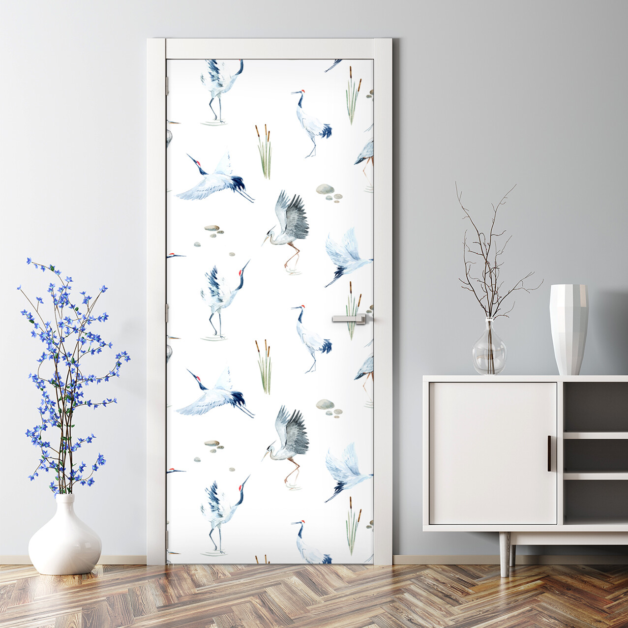 Bubble Free Door sticker Crane Tropical Self adhesive Decal Decor Birds