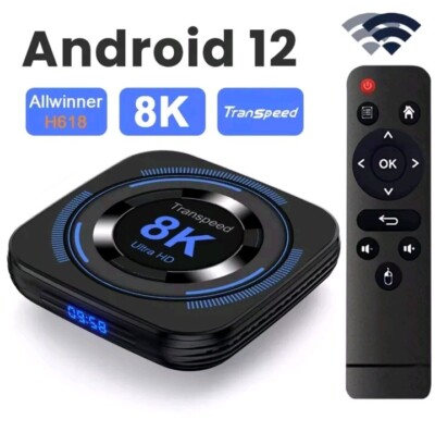 Transpeed Android 12 TV Box Allwinner H618 32G/64G, Support 8K/4K Dual WiFi BT 