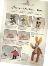 "Limitowane nowości 1999", STEIFF CLUB (repliki dla kolekcjonerów), arkusz prospektu 