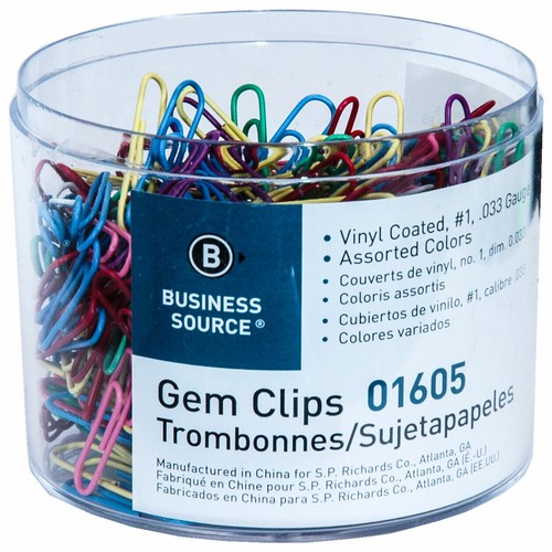 Business Source 01605 Size 1 Vinyl Coated Paper Clips, Gem Clips, Tub of 500 - Picture 2 of 3