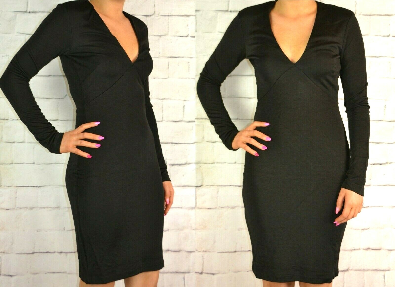LADIES BLACK LONG SLEEVED BODYCON DRESS 