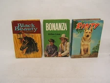 Lot of 3 Whitman Adventure Books Black Beauty/Bonanza/Rinty 1950's Free Ship. 