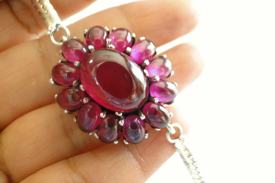 Red Ruby Cluster 925 Sterling Silver Bracelet - Image 3 of 4