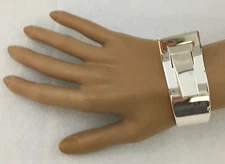 Vintage Bracelet SilverTone Hinged Buckle Style High Gloss Polish Bangle Cuff