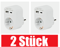 2X Steckdosenadapter Mehrfachstecker 3-Fach 1X Schuko 1X USB-C 1X USB-A Buchse