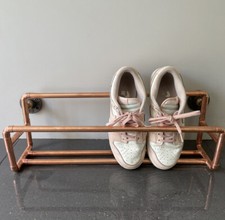 Wall Mounted Copper Pipe Shoe Rack | Industrial Iron Flanges | 50cm Long