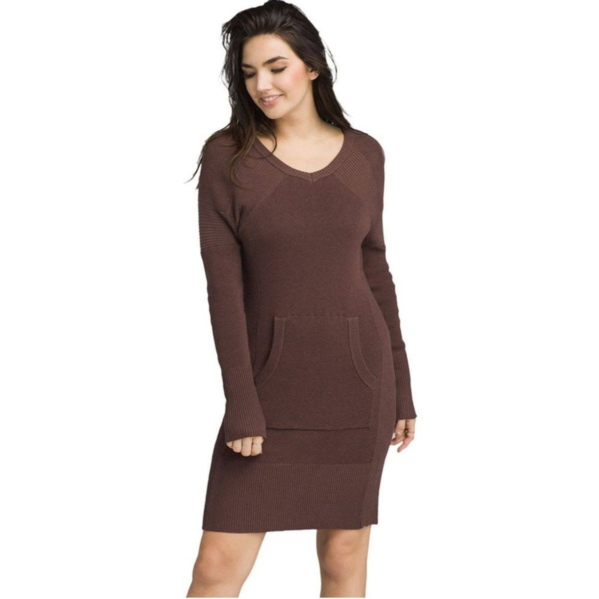prana knit dress Avalone sweater long sleeve v-neck wedgewood brown med specialoccasionsnew