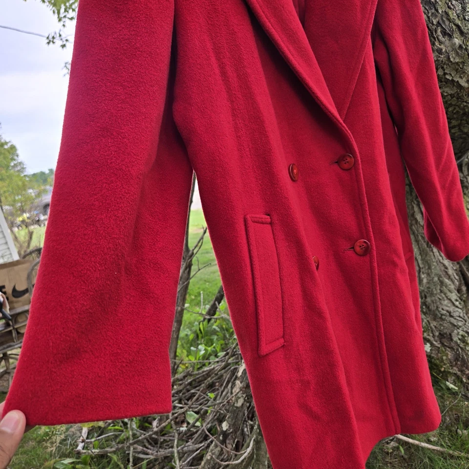 Vintage L.L Bean Made In USA Wool Double-Breasted Red Peacoat Jacket Women's 14 - Image 4 of 4