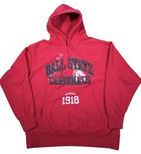 Ball State University Vintage Style Pro Weave Embroidered Red Hoodie Large