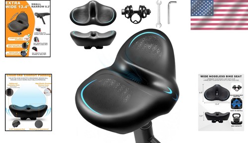 Noseless Oversized Bike Seat for Men Women Comfort, Extra Wide Padded - Picture 2 of 8