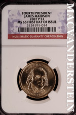 2007-P James Madison Presidential Dollar - NGC MS 65 - Scarce  #SLK575