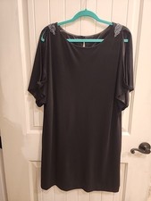 Black Evening Dress With Beaded Shoulders Short Slv Slits Polyester Spandex 16