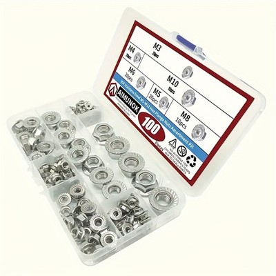 304 Stainless Steel Flange Nuts Kit - M3-M10, 100pcs for Hardware & DIY