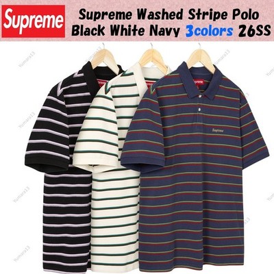 Supreme Washed Stripe Polo S ネイビー Supreme Washed Stripe Polo Black White Navy 3colors 26SS | eBay