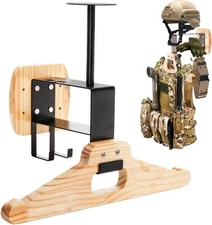 Tactical Gear Wall Mount, Wooden Motorcycle Helmet Holder Stand, Heavy Duty Helm