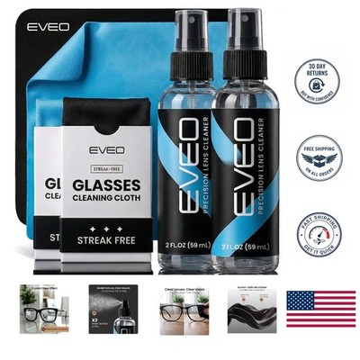 2-Pack Eyeglass Cleaner Spray with Microfiber Cloth - Safe for Lenses & Screens
