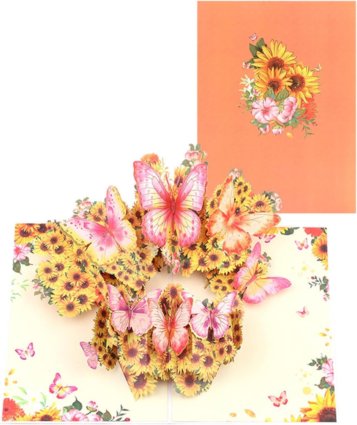 Brightfeel Flower & Butterfly Orange 3D Pop Up Greeting Card - White - Image 2