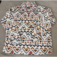 Eddie Bauer Women Midweight Plush Faux Fur 1/4 Zip Fleece Pullover Aztec Large