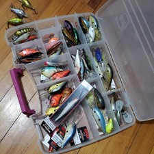 Huge collection Fishing Lures Lot Bass Fishing + Storage Box Diving Baits