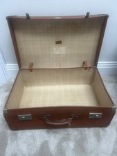 Vintage SPARTAN Suitcase Tan 1950's Light Weight Luggage Hard Shell Prop Stage