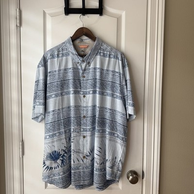Tommy Bahama Shirt Men XXL Blue Batik Relax Fit Tencel Cotton Camp Excellent