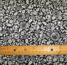1 yard of ECRU FLOWERS LEAVES on BLACK 100 COTTON FABRIC