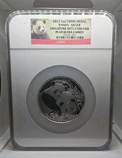 2012 China 5 Oz Silver Panda Singapore Int'l Coin Fair Ngc Pf69 Ultra Cameo