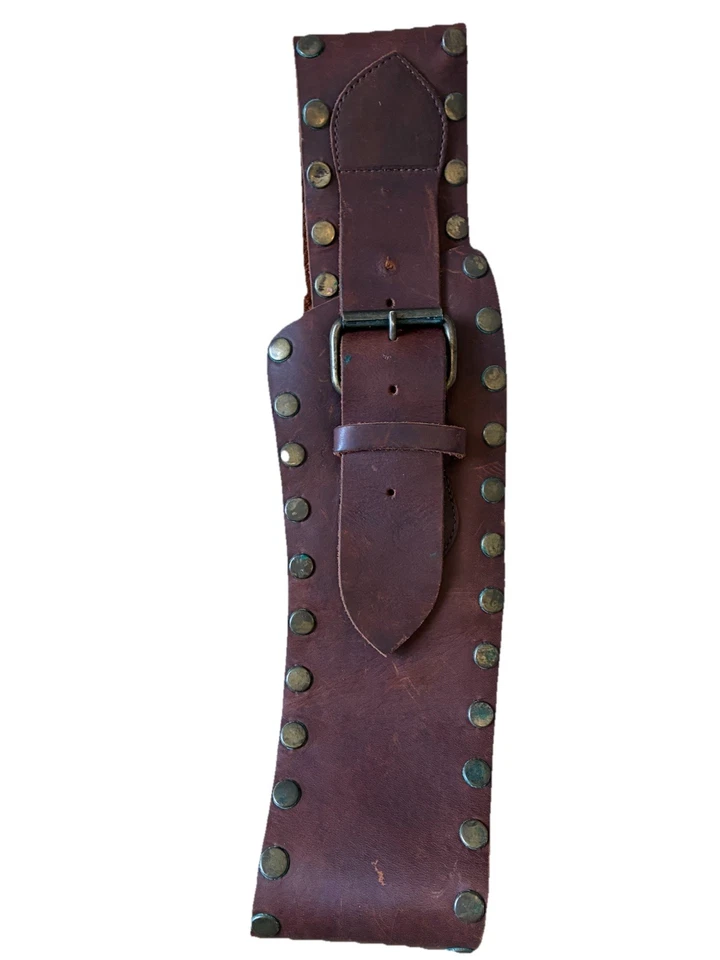 Cinturón de cuero marrón Steampunk de colección latón tachonado ancho boho Leatherock EE. UU. 80 años 90 Foto 3 de 4