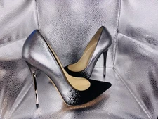 Jimmy Choo Heeled Stiletto Pumps  Two Tone Silver Chrome Size 38 US 7.5