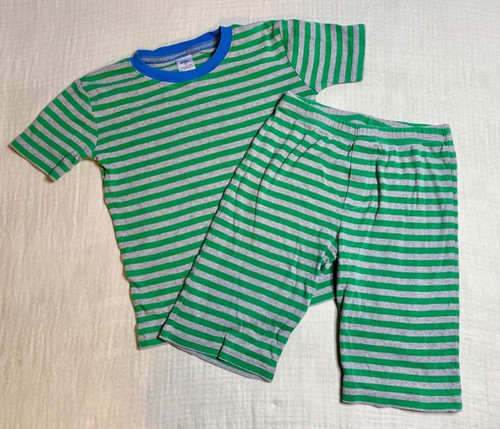 Mini Boden Boys 2-Piece Green & Gray Striped Short Sleeve Pajama Set Size 9Y