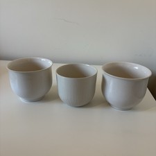 Trio Of Cream Ceramic Small Plant Flower Pots - Indoor Or Outdoor