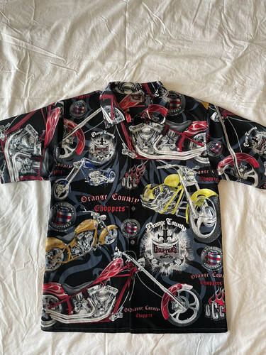 Vintage 2004 Orange County Choppers Shirt Mens M Black AOP All Over Print OCC
