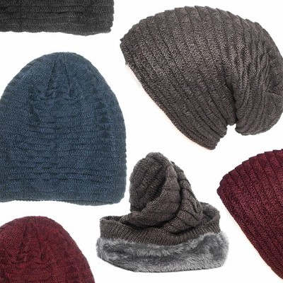 Unisex Knitted Beanie Hat Lined Ladies Mens Winter Cap Lined