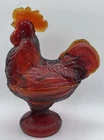 Vintage Red Amberina Carnival Glass Rooster 2 Piece Trinket Candy Dish