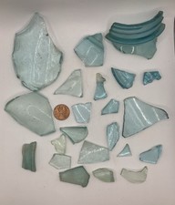 VTG Aqua Kerr Mason Jar Glass Shards Lot Patina Art Mosaic Craft 20 Nevada Find