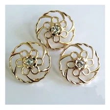 5 PCS Metal Round Hollow Flower Buttons for Clothes Decor Handmaking Golden C...
