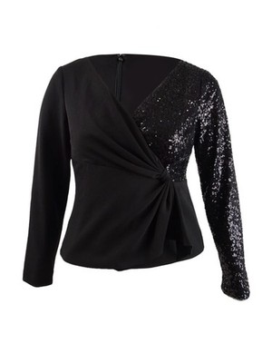Adrianna Papell Women's Sequinned Crepe Top (2, Black)
