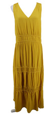 Anthropologie Dolan Dress Women Large Petite Yellow Maxi Sleeveless Lined Tiered