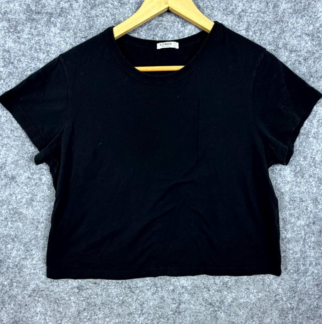 Buck Mason Cropped T-Shirt Womens Large Black Cotton Neutral Basics Pullover